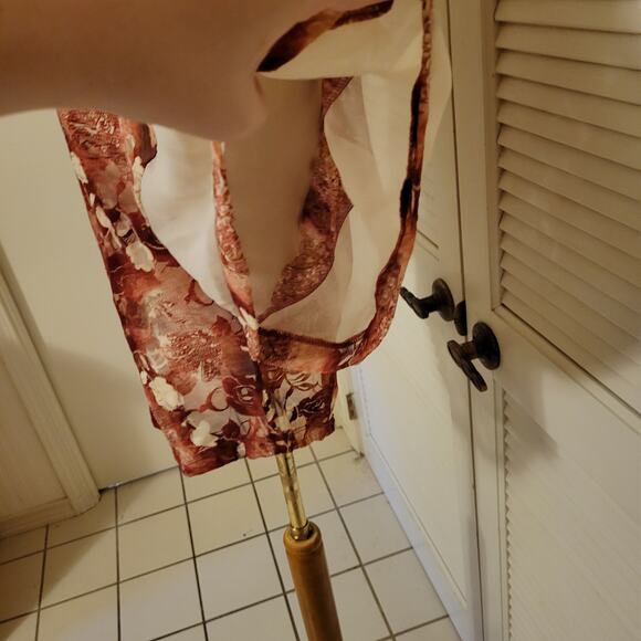 Sheer Y2K Red Lace Batwing Sleeve Blouse Wet Seal Oversized Chiffon Small - Picture 3 of 7